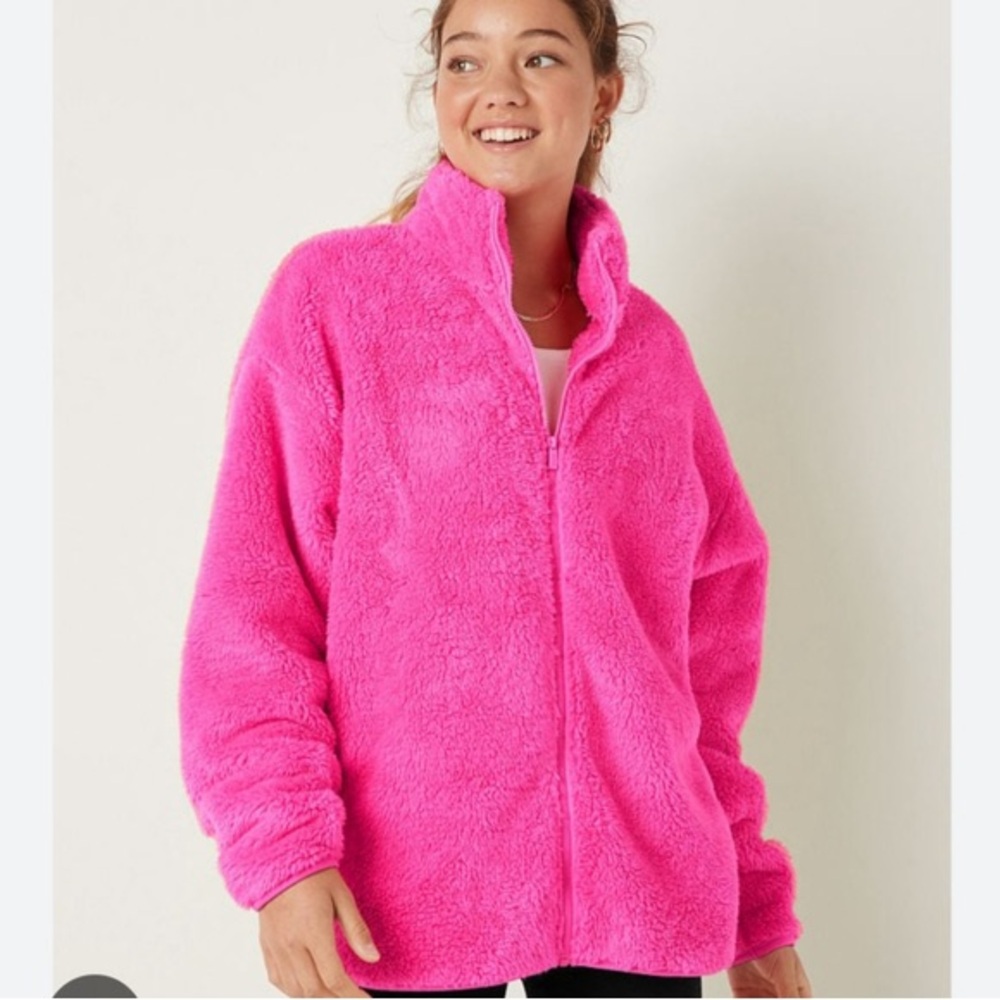 Victoria’s Secret Women's Pink Fleece Teddy Jacket Size S